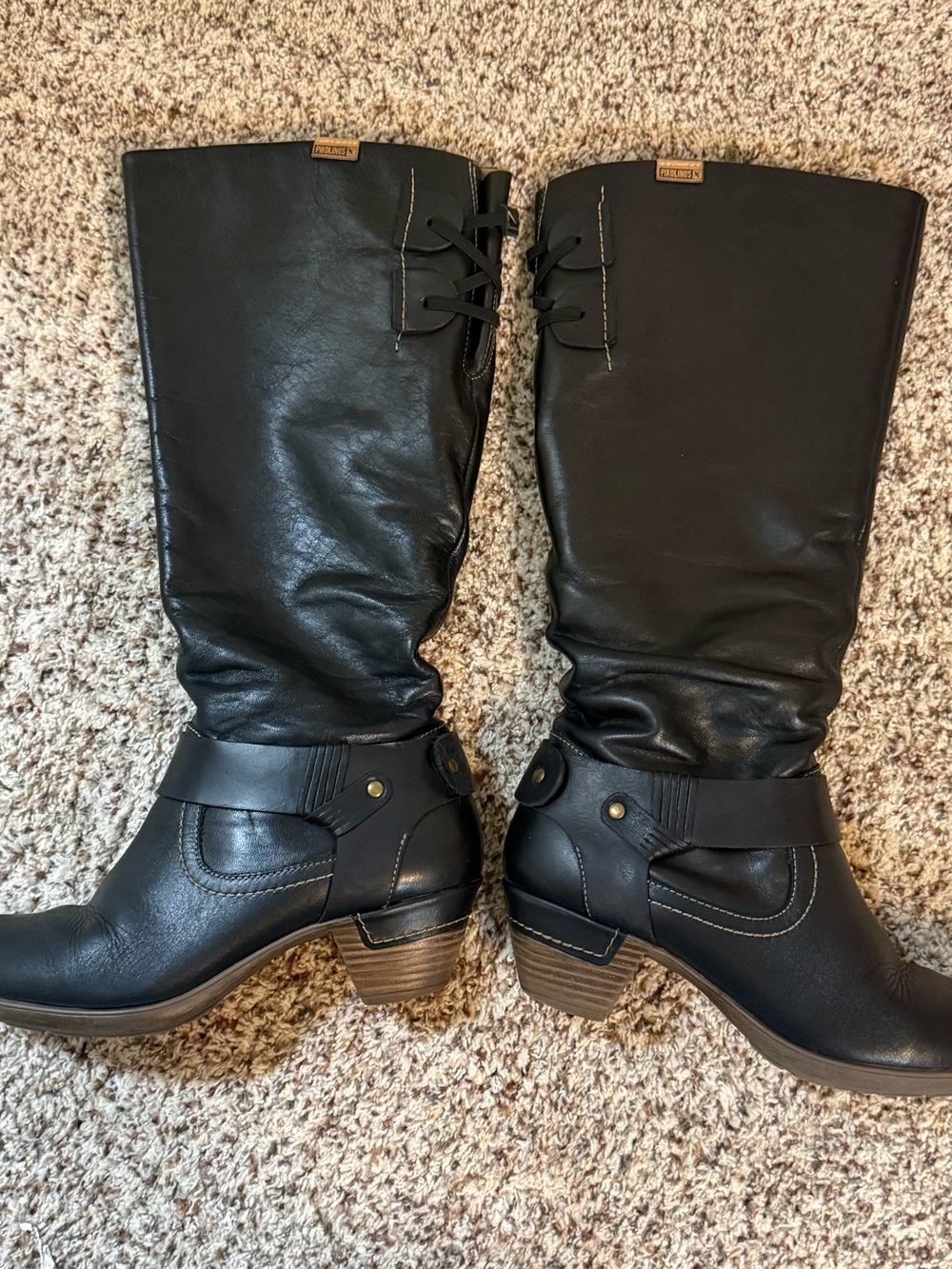 PIKOLINOS Black Mid-Calf Heeled Riding Boots - Picture 3 of 11